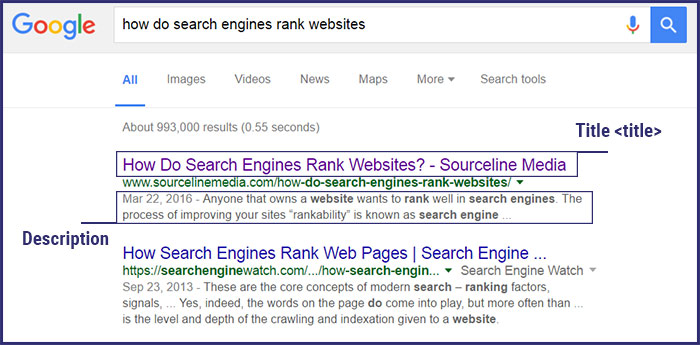 google shows search engine meta data