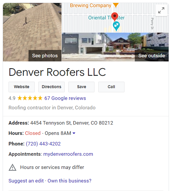 google my business listing example